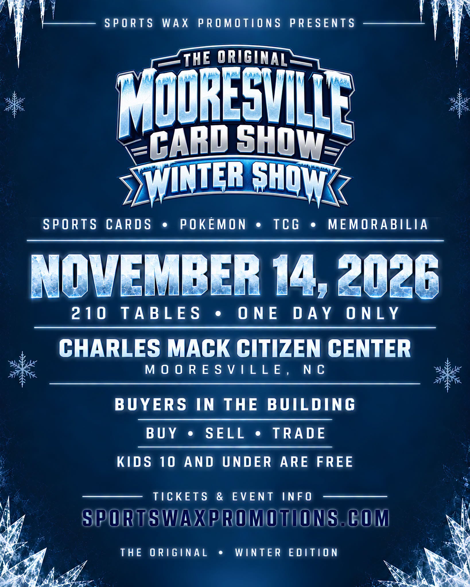 Event flyer for Mooresville Winter Card Show
