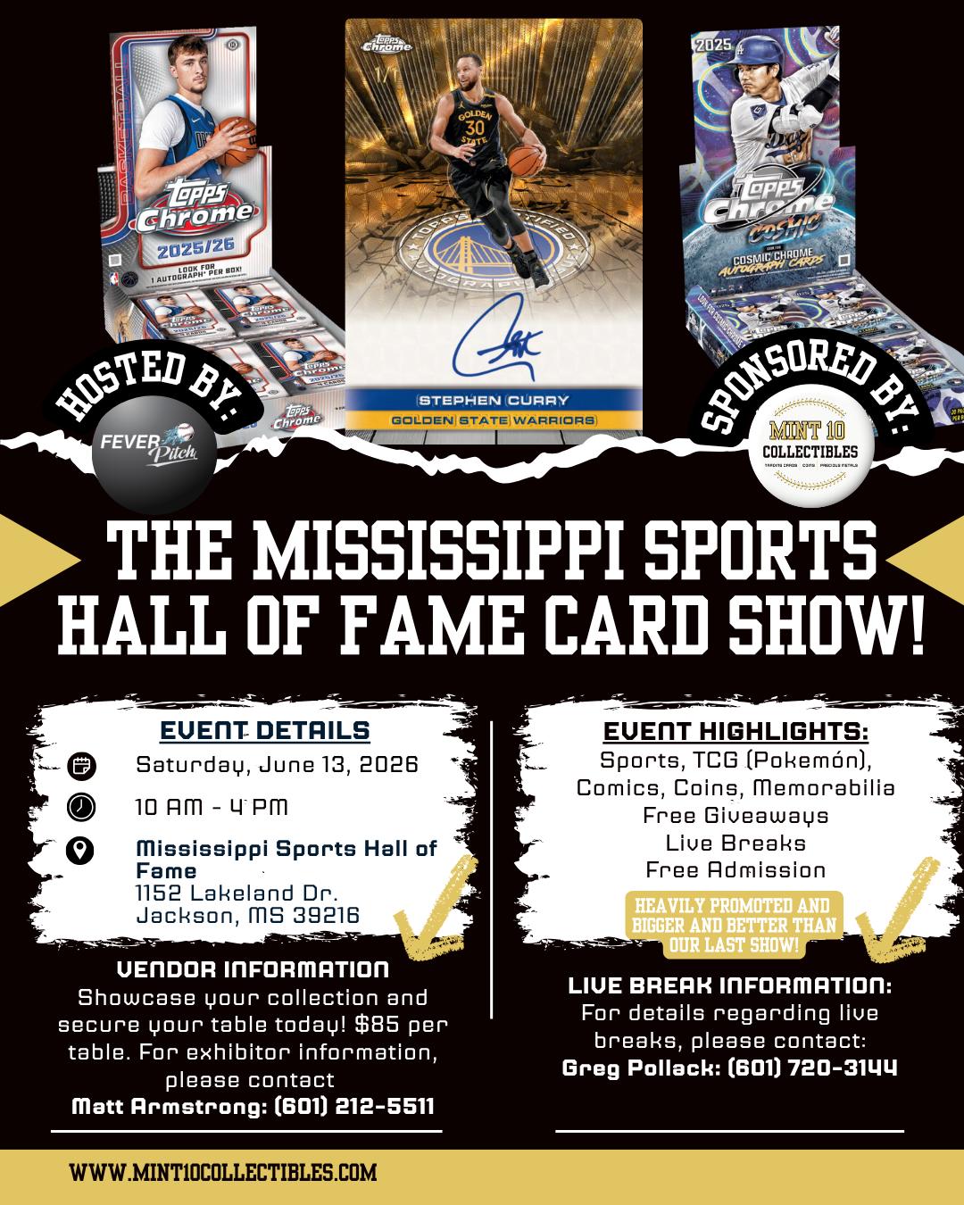Event flyer for MS SPORTS HALL OF FAME CARD SHOW