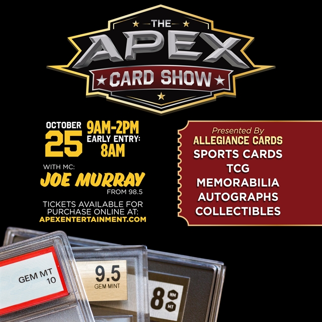 Event flyer for The Apex Card Show