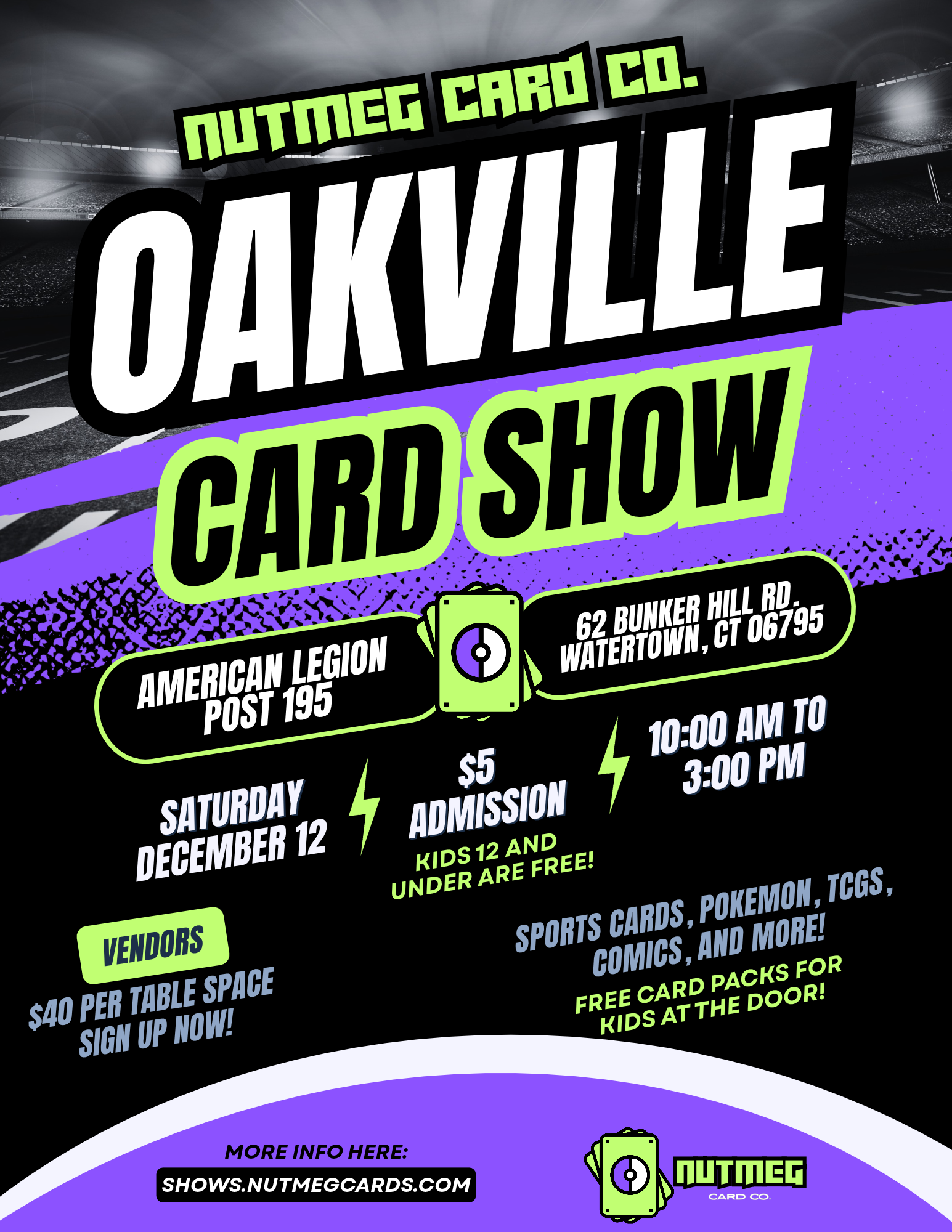 Event flyer for Nutmeg Card Show '26: Oakville