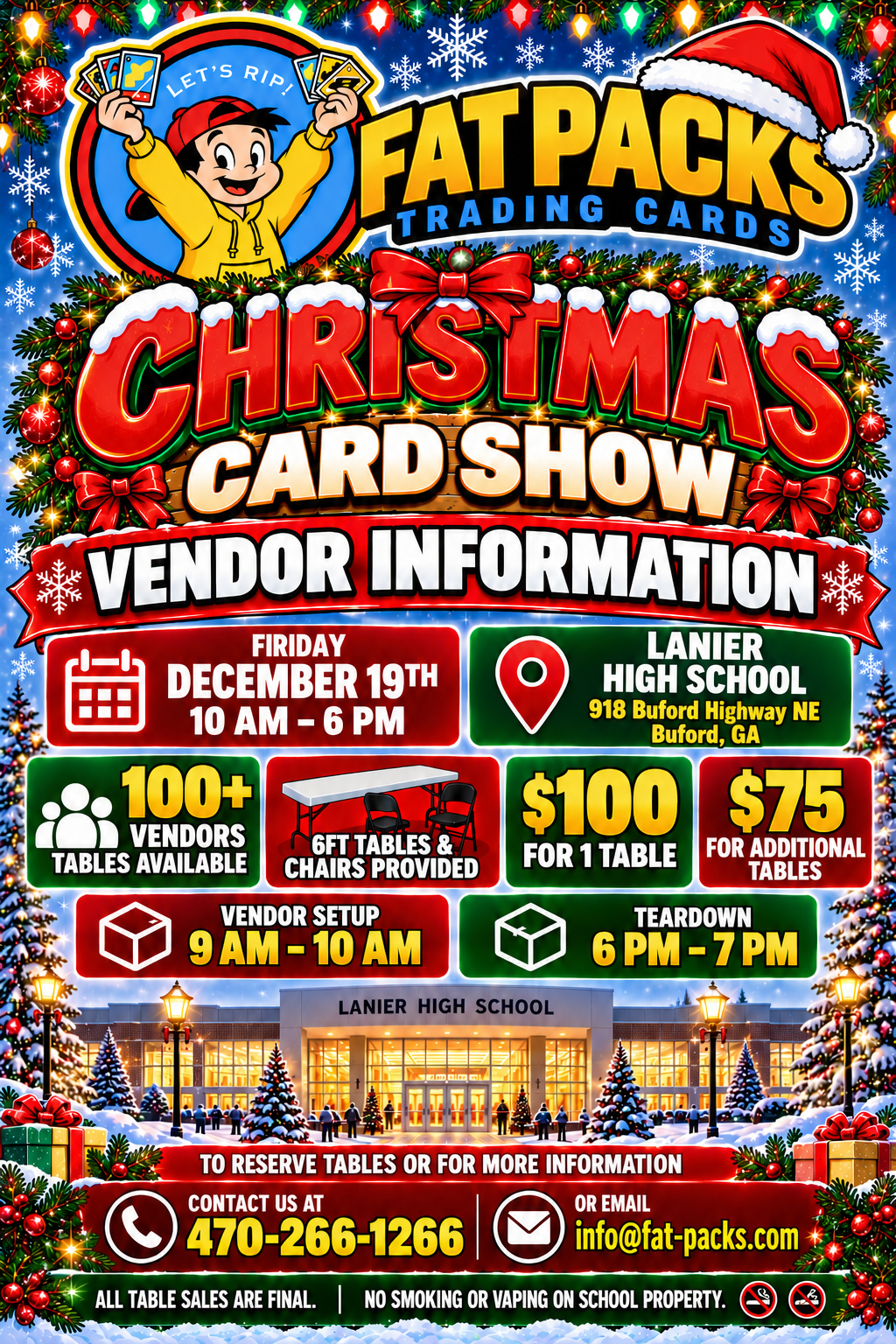 Event flyer for Fat Packs Christmas Card Show