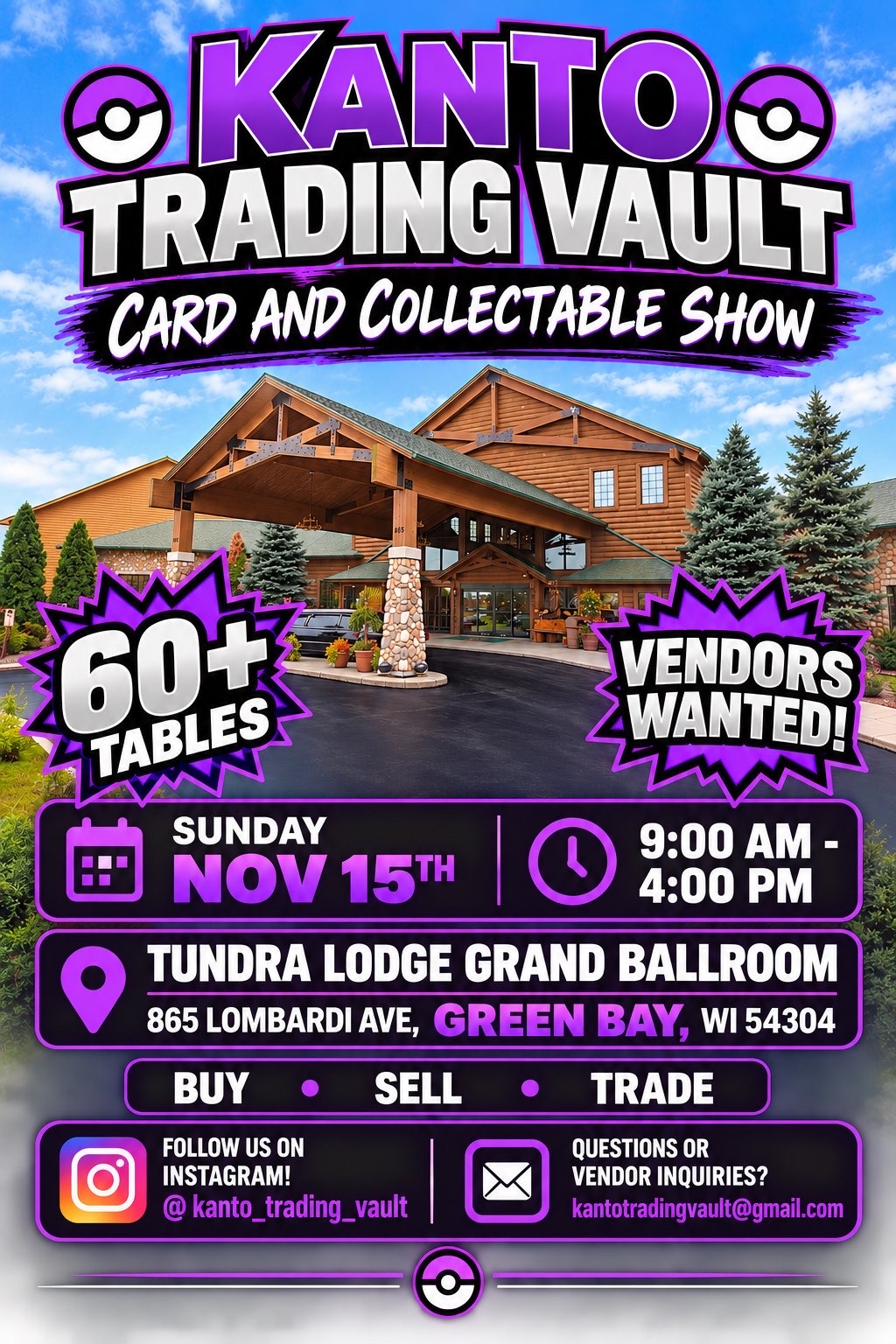 Event flyer for Kanto trading vault card and collectible show