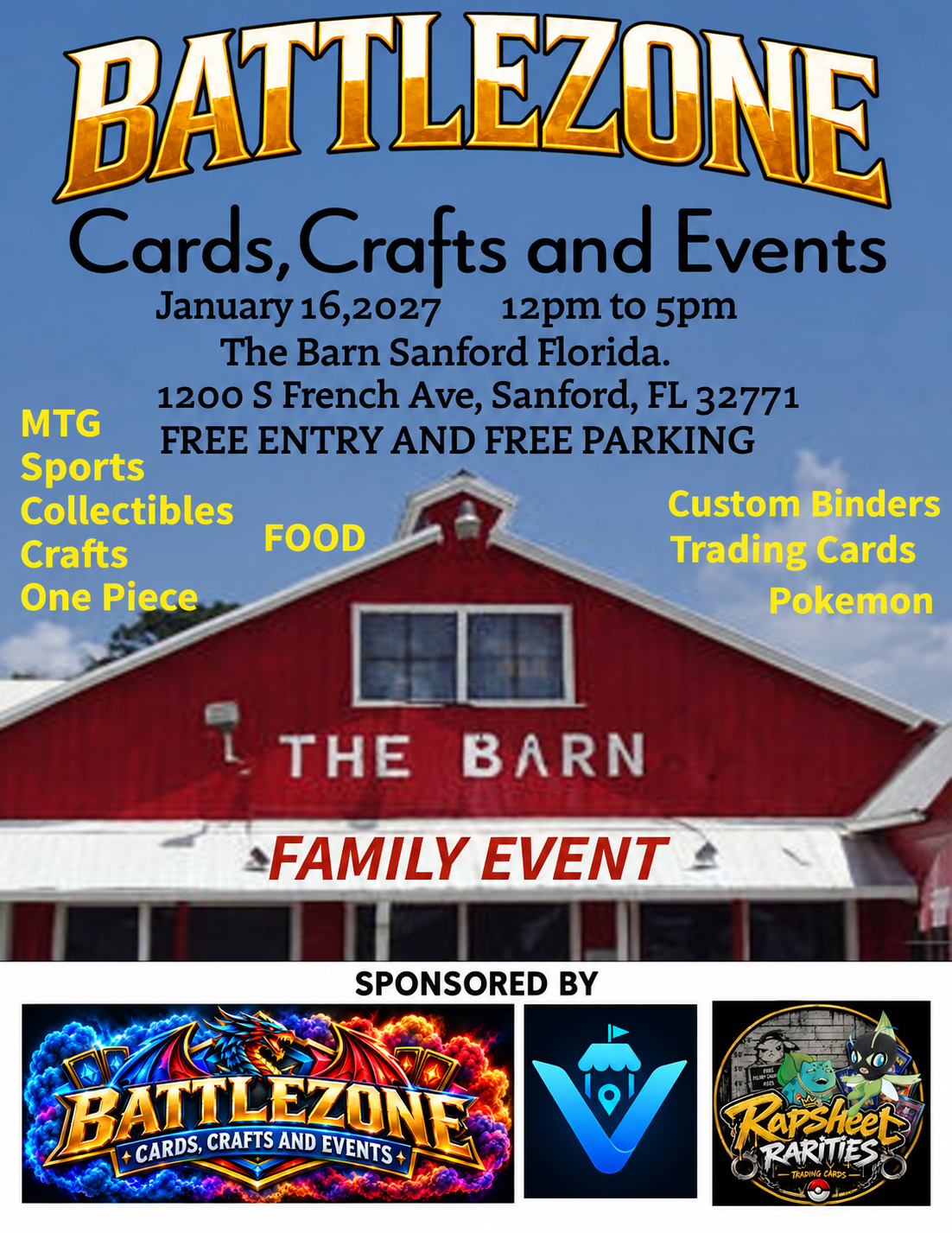 Event flyer for Battlezone Cards Takes Over The Barn