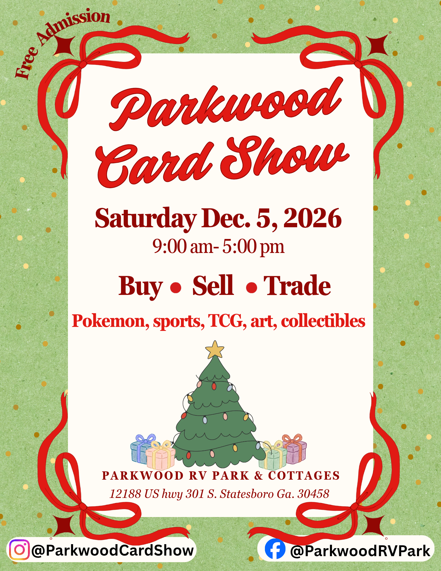 Event flyer for Parkwood Card Show